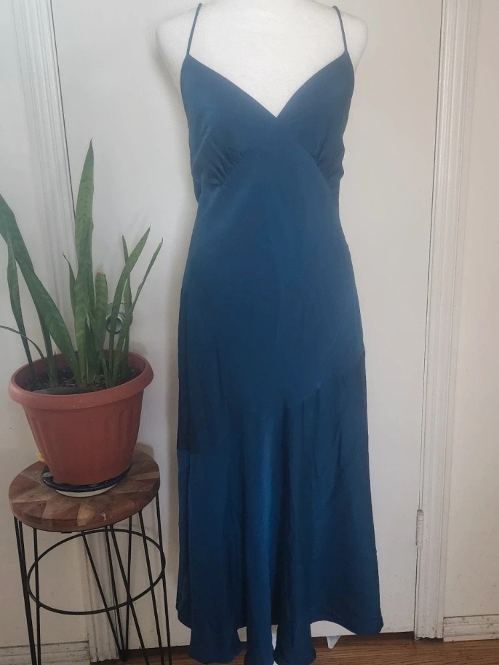 Blue Slip Dress with Spaghetti Straps